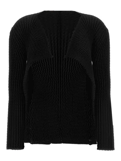 Issey Miyake Ribbed-detailing Open-front Jacket In Black