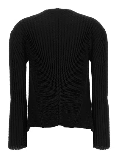 Issey Miyake Ribbed-detailing Open-front Jacket In Black