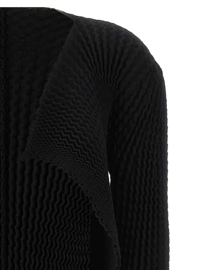 Issey Miyake Ribbed-detailing Open-front Jacket In Black