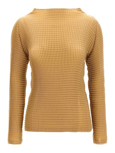Issey Miyake Suede Like Pleats Shirt And Blouse Beige In Brown