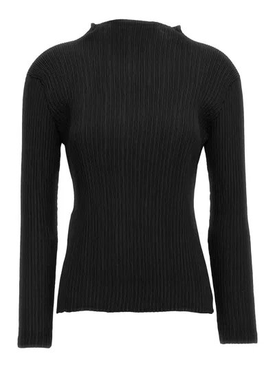 Issey Miyake Black Hatching Pleats Top In Black