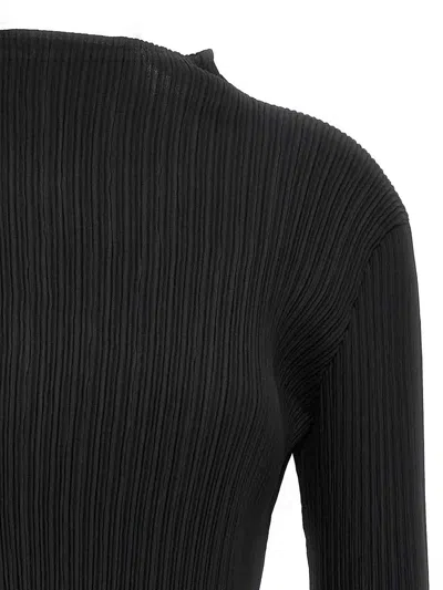 Issey Miyake Black Hatching Pleats Top In Black