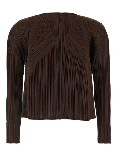 Issey Miyake March Cardigan With Monthly Pleated Texture In Brown