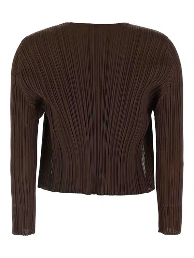 Issey Miyake March Cardigan With Monthly Pleated Texture In Brown