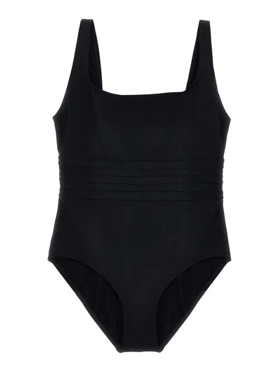 Eres Ribbed Scoop Neckline Wide Straps Swimsuit In Black
