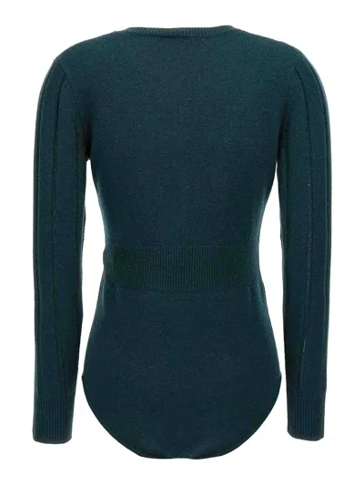 Eres Ribbed Crew Neck Bodysuit With Long Sleeves In Blue