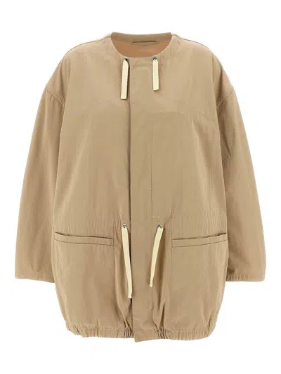 Lemaire Cotton Parka With Drawstring And Elasticated Hem In Brown