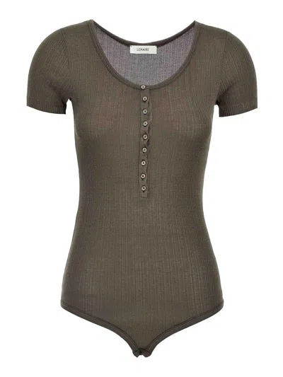 Lemaire Ribbed Viscose And Silk Blend Bodysuit In Brown