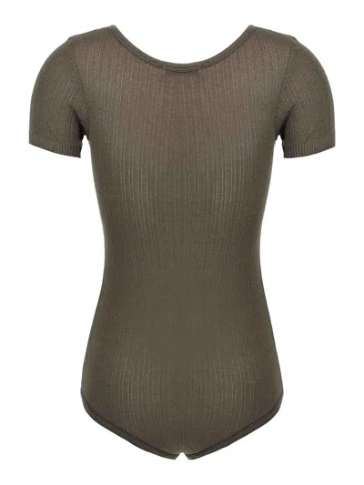 Lemaire Ribbed Viscose And Silk Blend Bodysuit In Brown