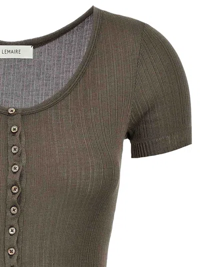 Lemaire Ribbed Viscose And Silk Blend Bodysuit In Brown
