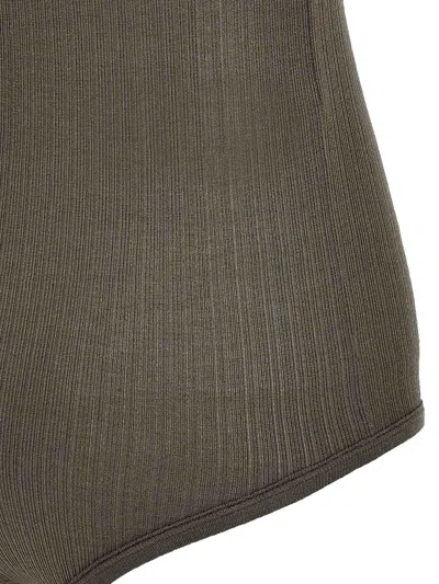 Lemaire Ribbed Viscose And Silk Blend Bodysuit In Brown