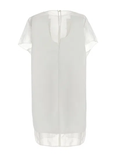 Khaite White Panel Midi Dress With Sheer Inserts In White
