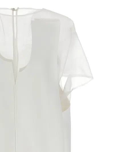 Khaite White Panel Midi Dress With Sheer Inserts In White
