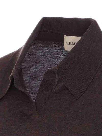 Khaite Morgane Wool-blend Polo Sweater In Brown
