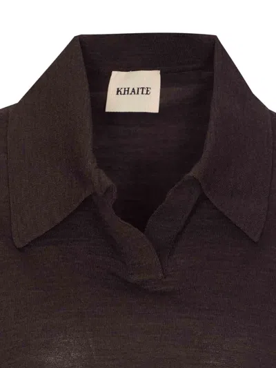 Khaite Morgane Wool-blend Polo Sweater In Brown