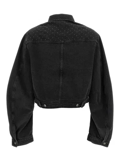 Rotate Birger Christensen Oversized Denim Jacket Studded Detail In Black