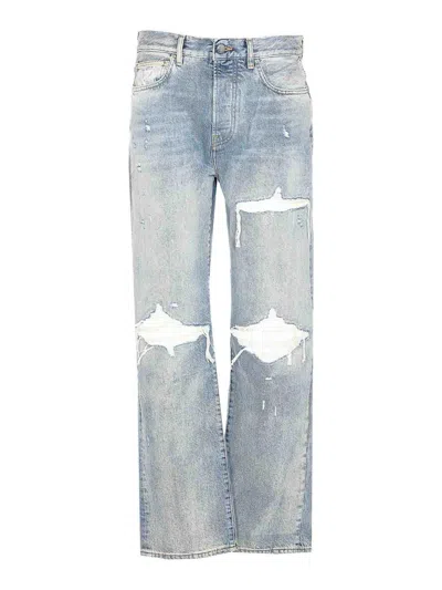 Amiri Straight Leg Mid-rise Distressed Trousers In Blue