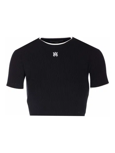 Amiri Ribbed Texture Crop Top With Contrast Trim In Black