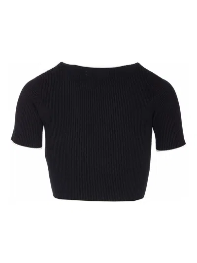 Amiri Ribbed Texture Crop Top With Contrast Trim In Black