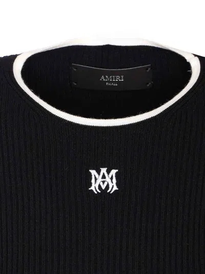 Amiri Ribbed Texture Crop Top With Contrast Trim In Black