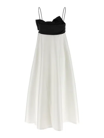 Bernadette Bailey Two-tone Bow-embellished Taffeta Midi Dress In Black