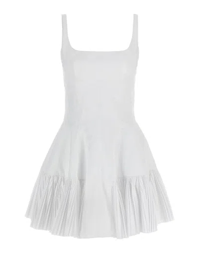 Giovanni Bedin Cotton Blend Mini Dress With Pleated Hem In White