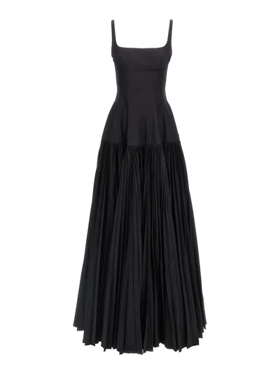 Giovanni Bedin Long Dress With Wide Pleated Skirt In Black