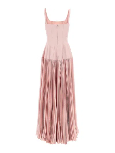Giovanni Bedin Pleated-skirt Square-neck Maxidress In Pink