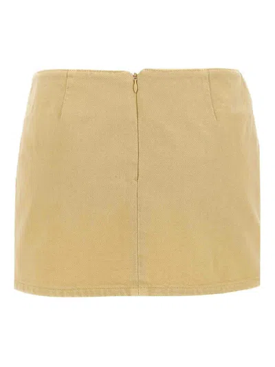 Magda Butrym Cotton Denim Miniskirt With 3d Floral Detail In Yellow