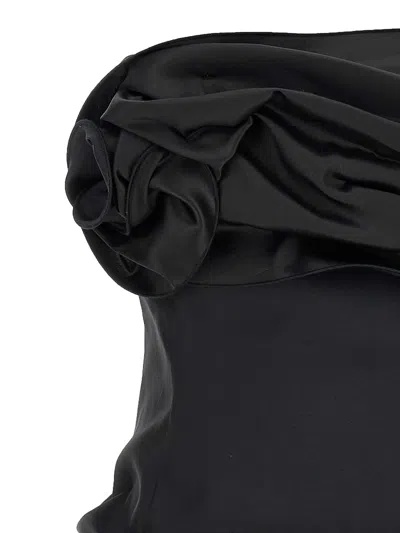 Magda Butrym Off-the-shoulder Black Mini Dress With Floral Accent In Black