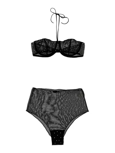 Oseree Gem Necklace Underwear And Body Black In Black