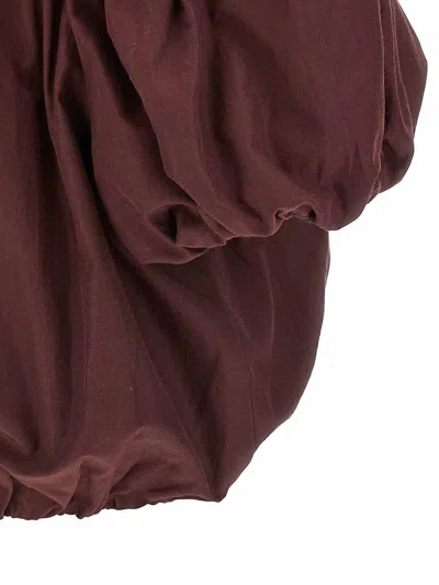 The Andamane Elasticated Hem Off-the-shoulder Puff Sleeves Top In Brown