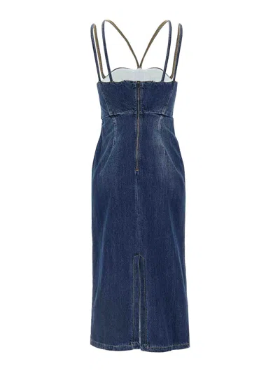 Nensi Dojaka Denim Dress Strapless Fitted Silhouette In Blue