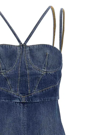 Nensi Dojaka Denim Dress Strapless Fitted Silhouette In Blue