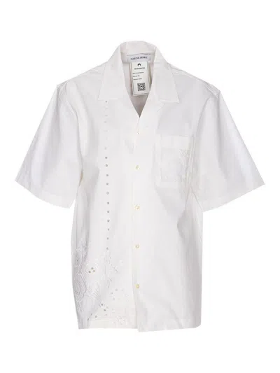 Marine Serre Short Sleeves Collared Neck Regenerated Shirt In White