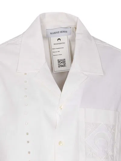 Marine Serre Short Sleeves Collared Neck Regenerated Shirt In White
