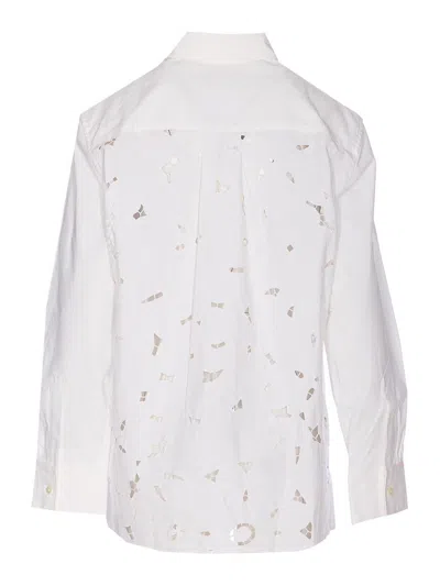 Marine Serre Embroidered Sheer Back Panel Long Sleeve Shirt In White