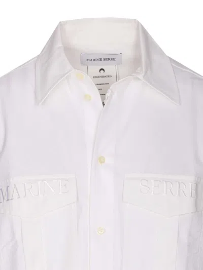 Marine Serre Embroidered Sheer Back Panel Long Sleeve Shirt In White