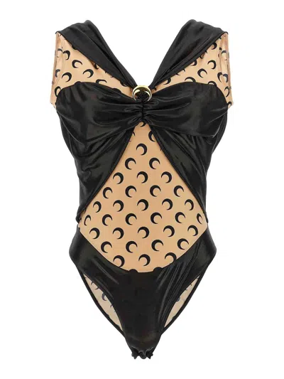 Marine Serre Logo Bodysuit Underwear And Body Black In Black