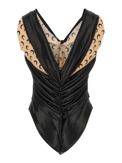 Marine Serre Logo Bodysuit Underwear And Body Black In Black