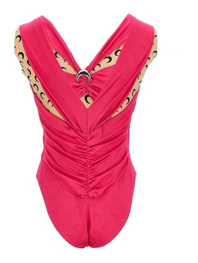 Marine Serre Long Sleeve Jersey Bodysuit With Moon Motif In Pink
