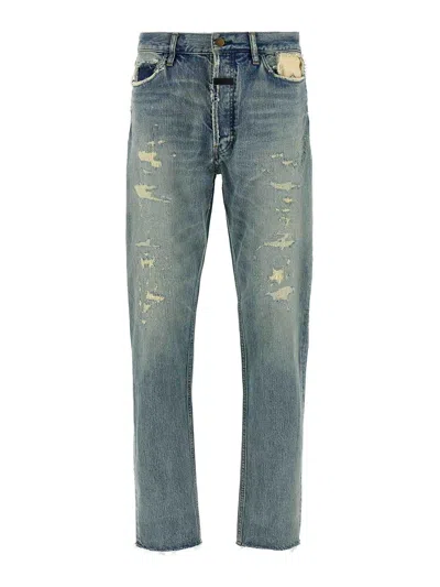 Fear Of God Repaired Classic Jeans With Vintage Hand-distressing In Blue