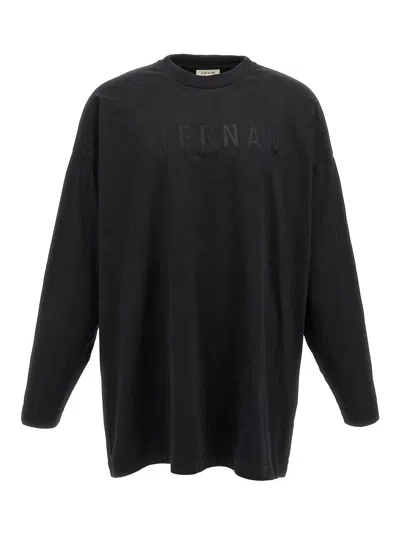 Fear Of God Ribbed Collar Crew Neck T-shirt With Long Sleeves In Black