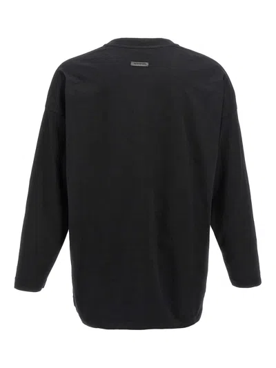 Fear Of God Ribbed Collar Crew Neck T-shirt With Long Sleeves In Black
