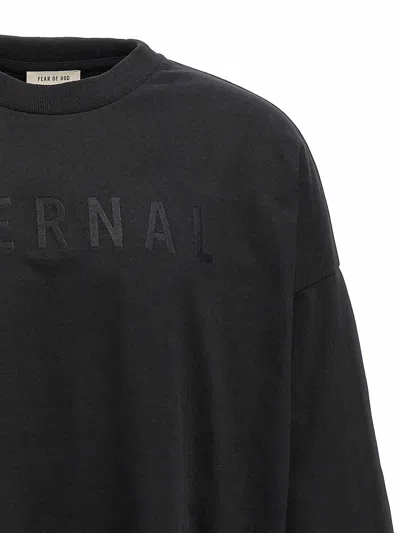 Fear Of God Ribbed Collar Crew Neck T-shirt With Long Sleeves In Black