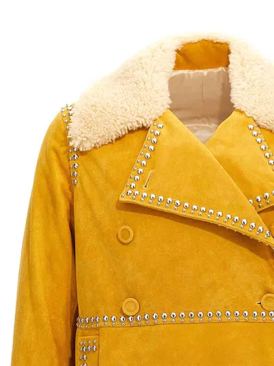 Wales Bonner Long-sleeved Leather Jacket In Yellow