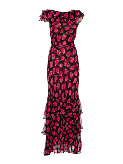 Rixo London Knee Length Vintage Rose Dress With Floral Print In Pink