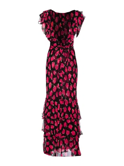Rixo London Knee Length Vintage Rose Dress With Floral Print In Pink