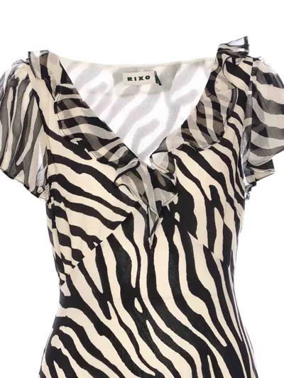 Rixo London Black And White Amelle Dress In Neutral