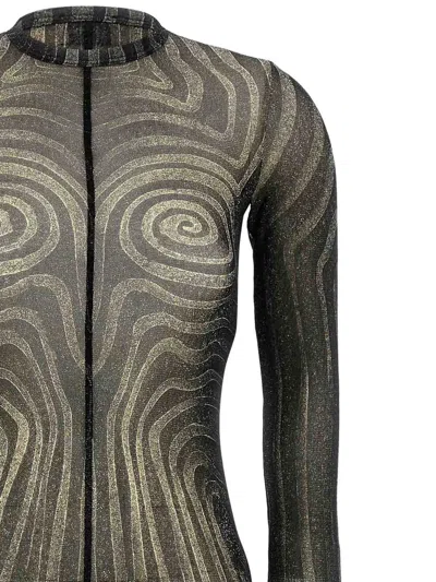 Jean Paul Gaultier Semi-transparent Printed Tulle Dress With Long Sleeves In Green